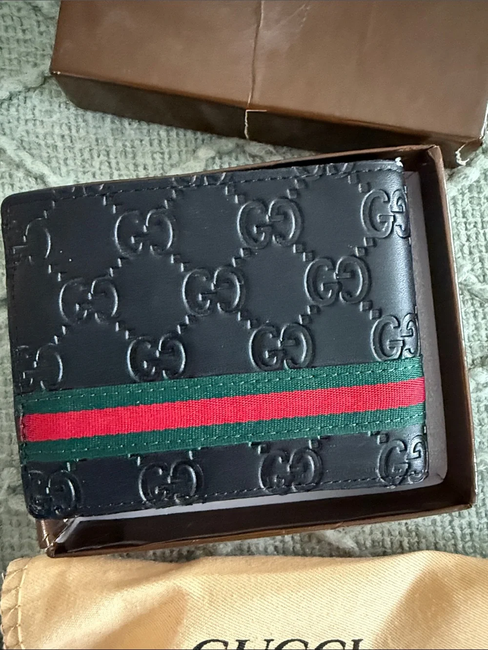 Designer inspired black Embossed Leather Card Holder with G details